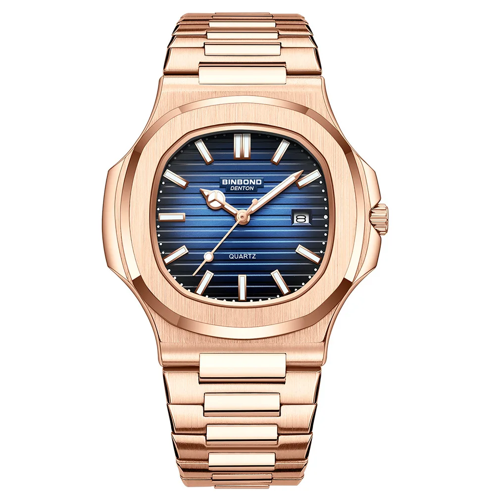 Authentic European American Trendy Watches Men Business Stainless Steel Square Luxury Waterproof Male Fashion Quartz Clock Watch