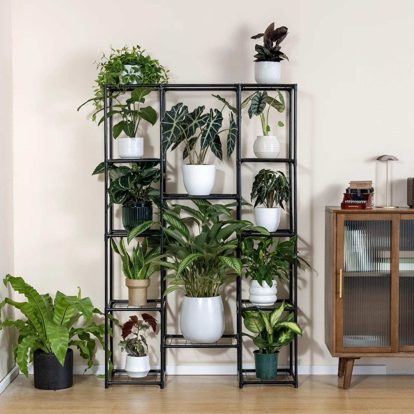 屋外用背の高い植物棚、屋内用金属製大型吊り下げ式植物キャビネット、防水植物ラック、リビングルーム用フラワーホルダー