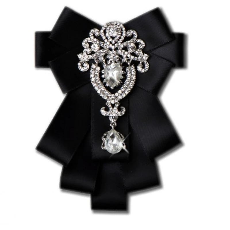 Koreański moda wstążka Bowtie broszki Rhinestone krystaliczna koszula męska krawat kołnierz szpilki luksusowe akcesoria broszka ślubna — zdjęcie 3
