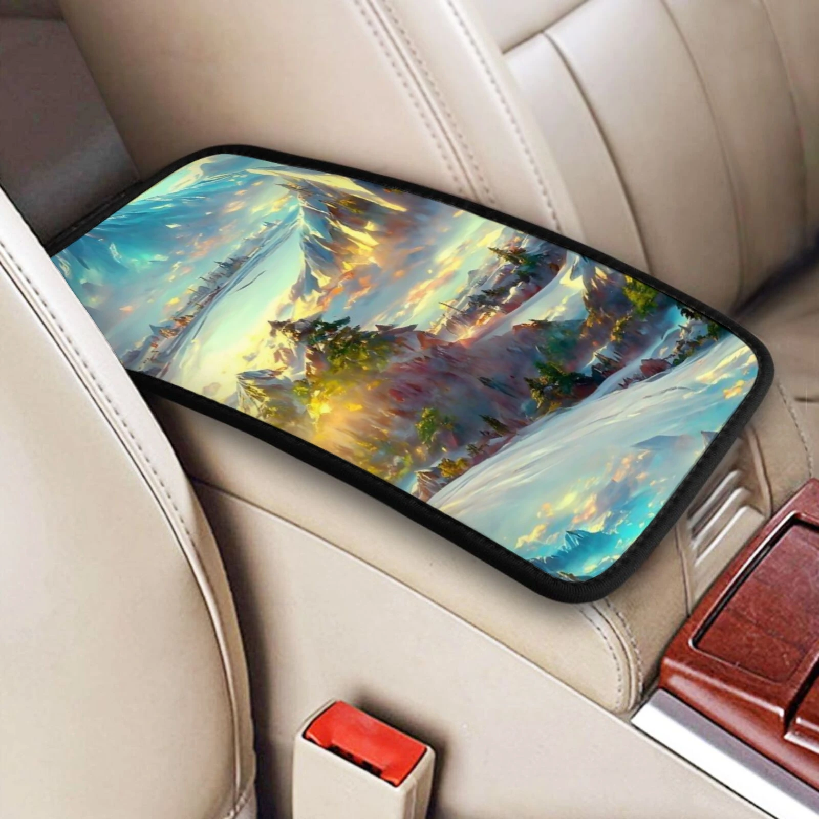 Scenery tree starry sky colorful car center console armrest cover suitable for general car armrest pad