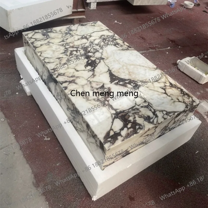 Luxury Living Room Side Table Customized Calacatta Viola Marble Low-Plinth Marble Coffee Table