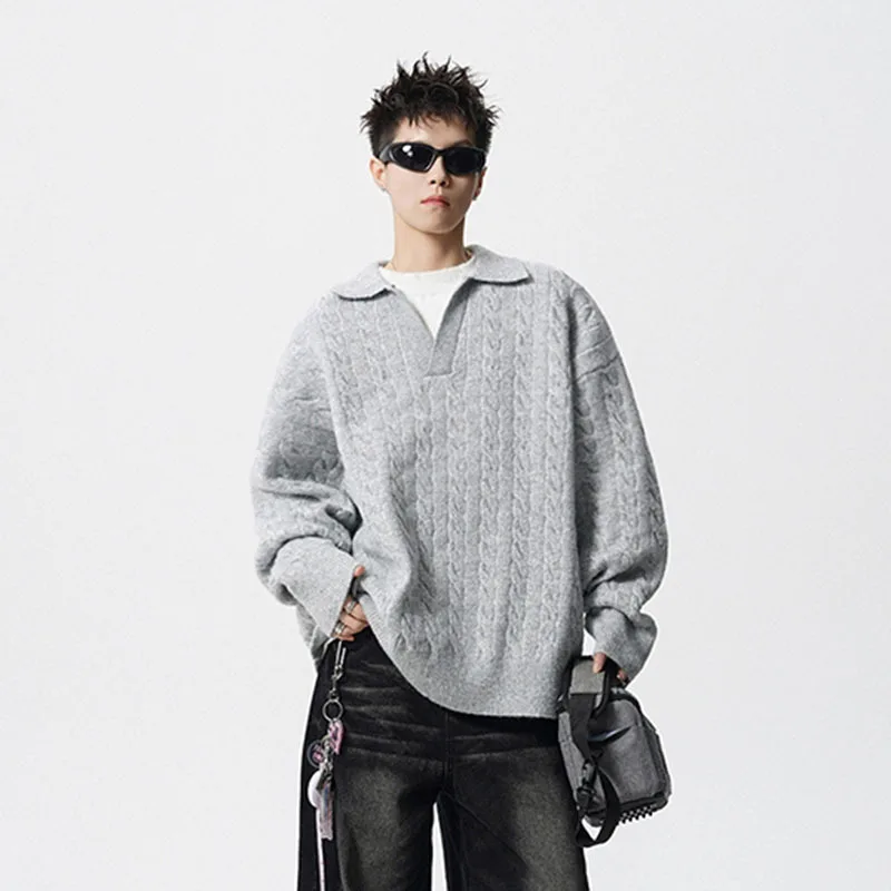 WTHT Trendy Men's Spliced Fake Two-pieve Texture Loose T-shirt Fashion Turn Down Collar Long Sleeves Top Male 2025 Autumn 2A2221