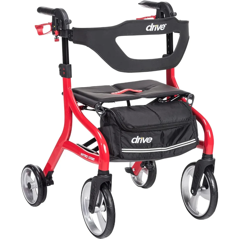 Nitro Sprint Foldable Rollator Walker with Seat, Standard Height Lightweight Rollator with Large Wheels, Folding Rolling Walker