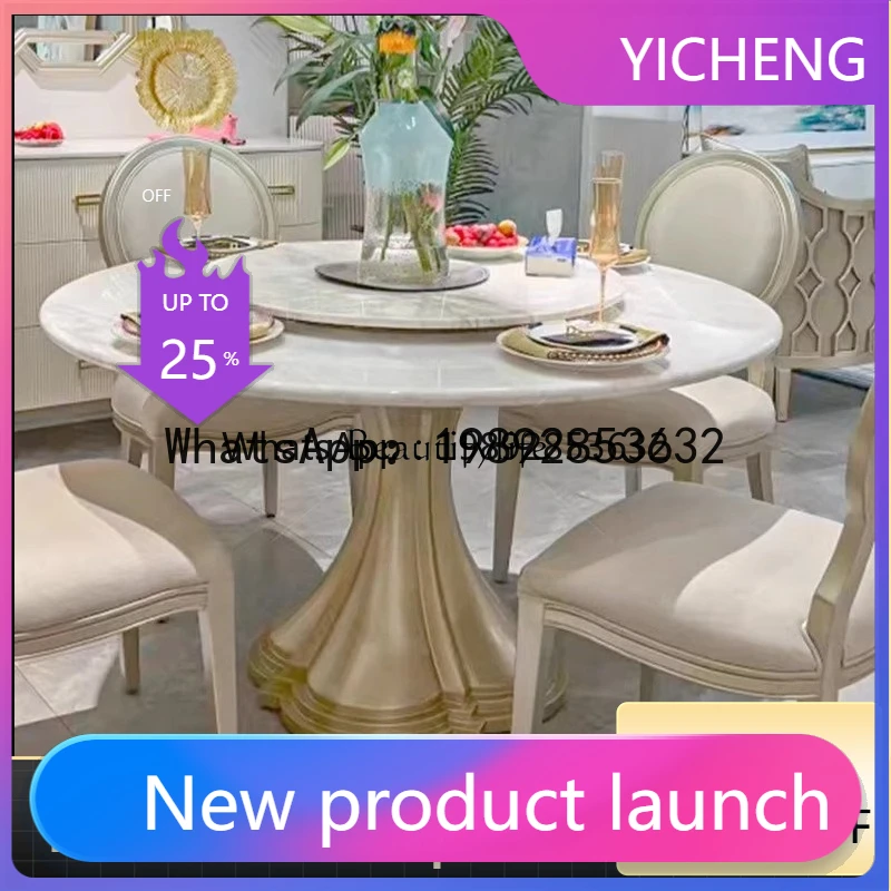 

A2-3 American light luxury round dining tle marble household 6 people marble round tle