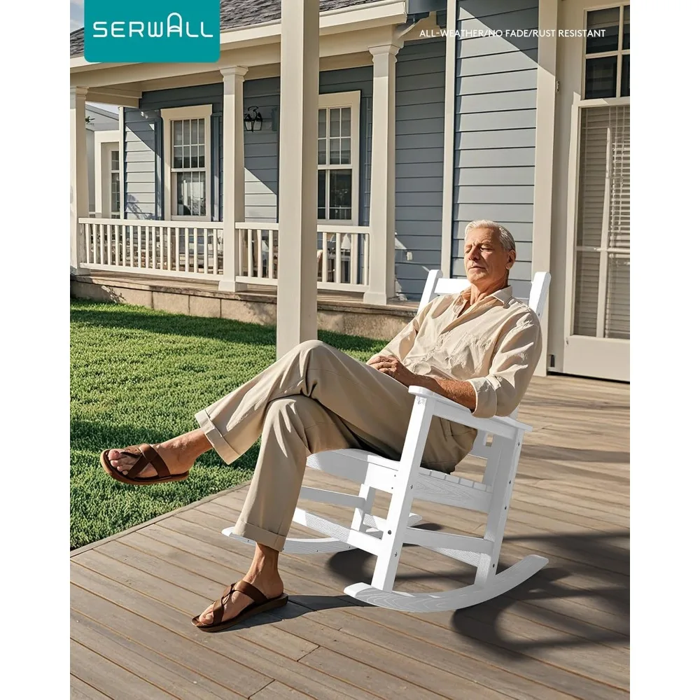

Outdoor Rocking Chair, HDPE Rocking Chair for Adults, All Weather Porch Oversized Rockers for Lawn Garden, White