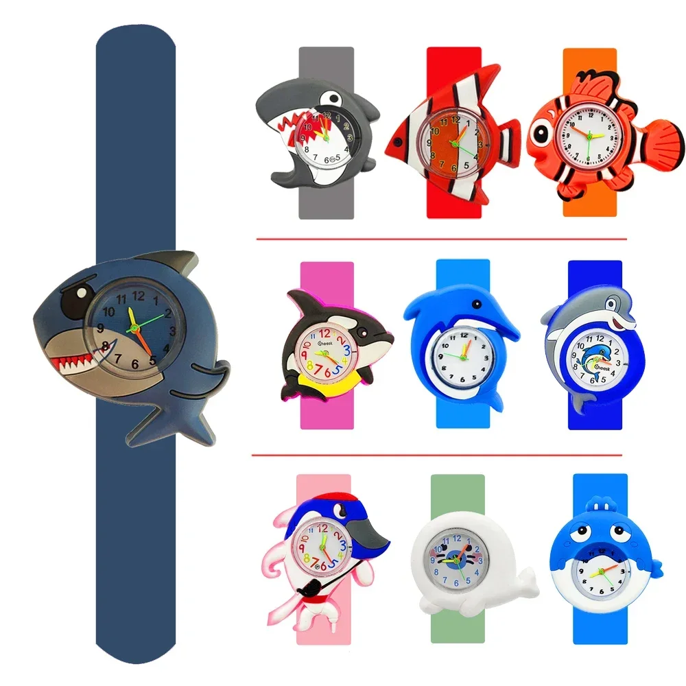 3D Dolphin Shark Toy Children Watch Boys Girls Students Clock Slap Bracelet Kids Birthday Party Gift Baby Cartoon Fish Watches