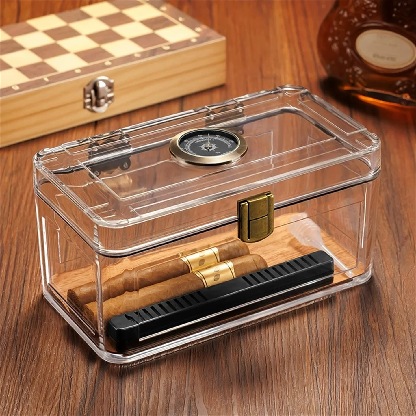 Acrylic Lock Cigar Box Gift Cedar Wood Chips / Hygrometer / Humidifier Cigar Mellow Humidor 10 Pieces - Capacity For Gentleman