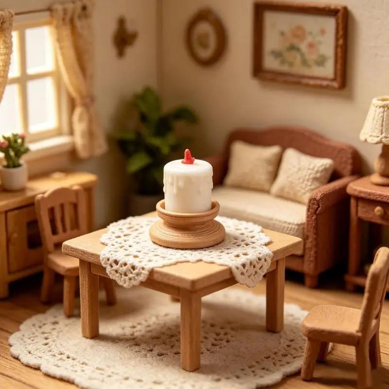 2Pcs/set 1:12 Scale Miniature White Candles With Tray Dollhouse Ornaments Home Decor Christmas Scene Decoration