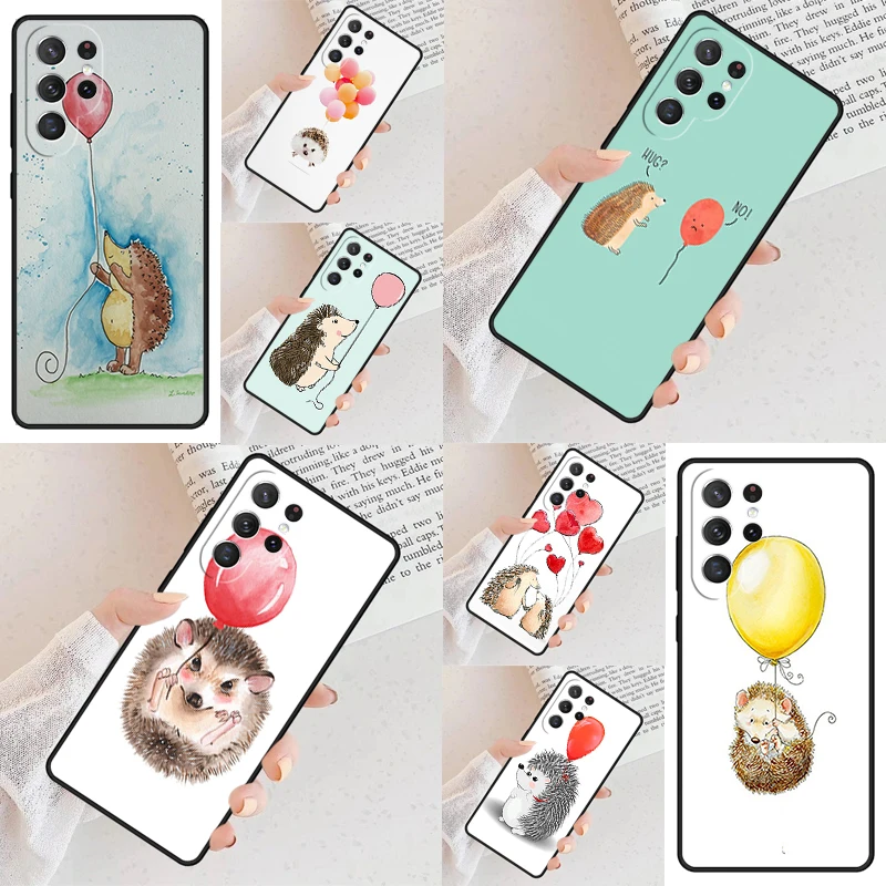 Hedgehog and Balloon Phone Case For Samsung Galaxy S24 S23 S22 S21 Ultra S10 Note 10 Pro S20 Plus FE S9 S8 Cover