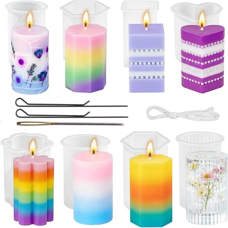 ABMR-Silicone Candle Molds Set 8PCS Cylinder & Hexagon Mould Resin Mold Silicone Resin Mold For Making Soap Clay Molds Decor