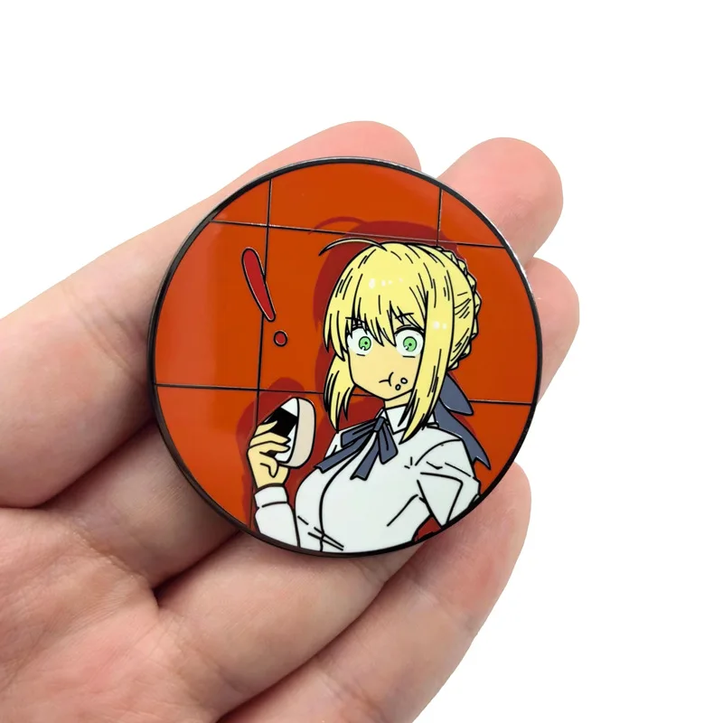 Saber Altria Pendragon Metal Badges Anime Fate Stay Night Pins Brooches for Bag Backpack Clothing Lapel ACG Cosplay Decor Gift