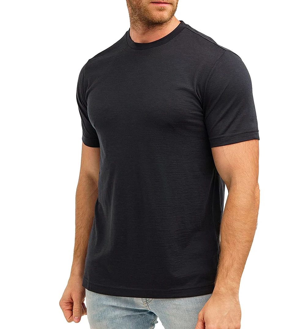 Camiseta de lana merina para hombre, camisa de manga corta, deportiva, ligera, capa Base, para senderismo, suave y transpirable, 100%