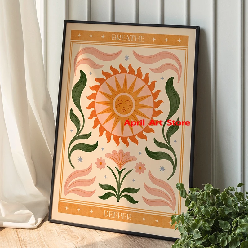 Boho Sun Bloemen Botanische Motiverende Citaat Poster Mindful Yoga Meditatie Muurprint Canvas Schilderkamer Huismuur Decor