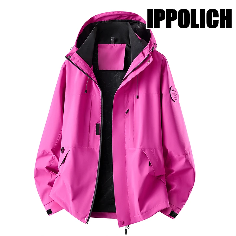 Unisex Outdoor Windproof Waterproof Hiking Jacke Men Sports Coat Long Sleeve Zipper Closure Women Single Layer Hooded Coat