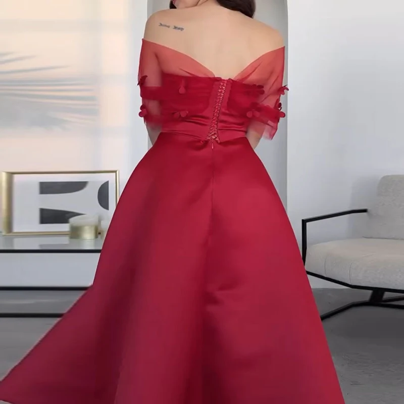 Women Casual Luxury Party Aline Dress 2025 Elegant Mesh Shawl Sleeve Spliced Satin Dress Sexy Low Cut Off Shoulder Banquet Dress