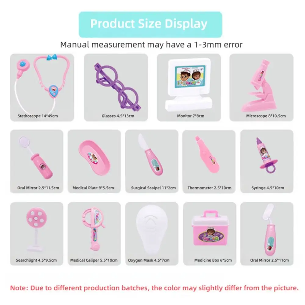 15PCS Pink Blue Children's Family Doctor Set Stethoscope Plastic Doctor Set Mini Equipment Accessories Role Playing Game Unisex