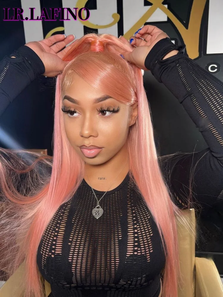 Light Pink Bone Straight 13x4 Lace Front Human Hair Wig13x6 Pink HD Lace Frontal WigStraight Pink Colored Pre Plucked Hair Wigs