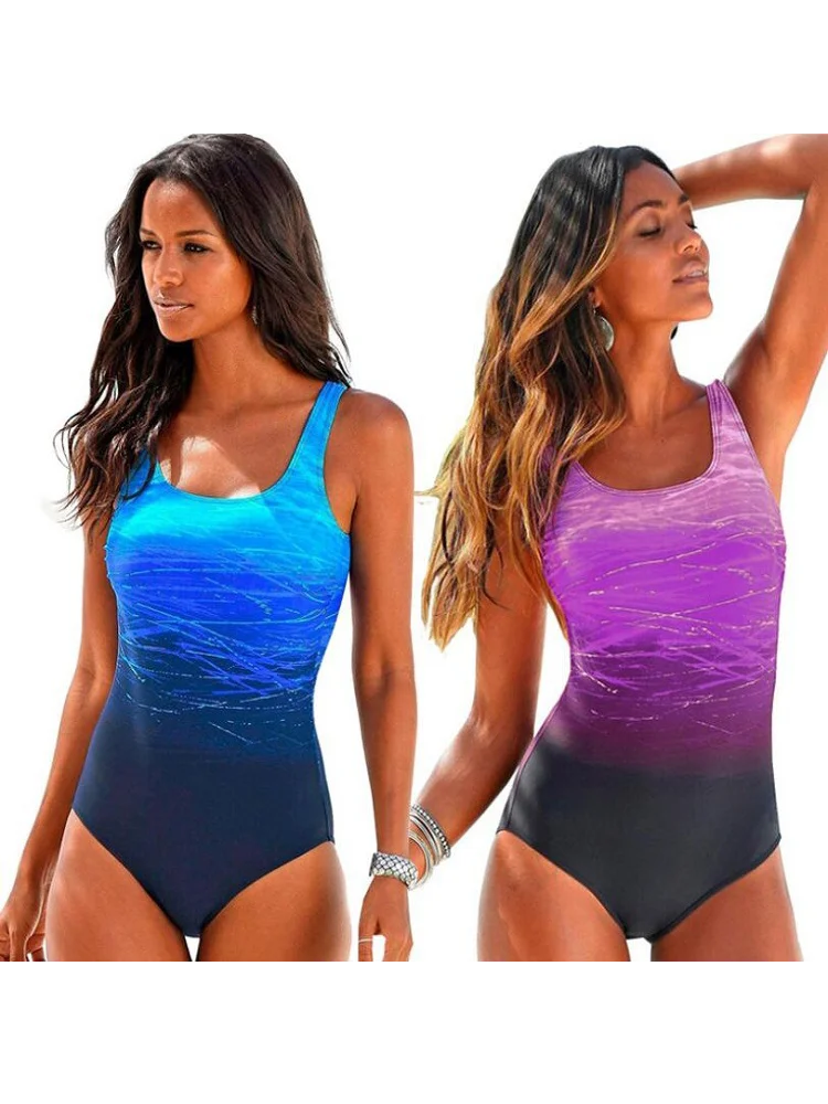 Costume da bagno intero da spiaggia estivo sexy aderente incrociato incrociato senza schienale Costume da bagno da donna con stampa sfumata slim casual