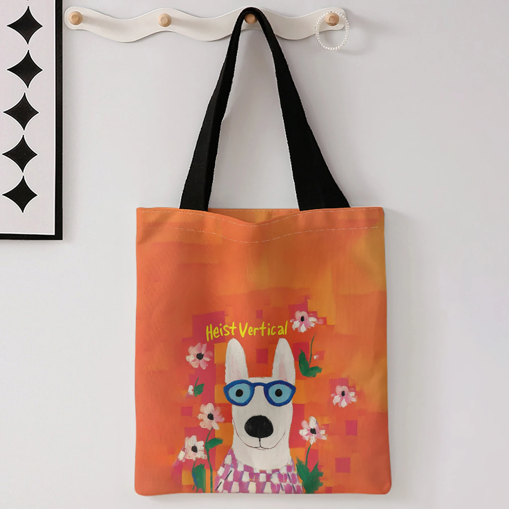 Cool White Bull Terrier With Sunglasses Daisy Floral Print Tote Bag Large Capacity Shoulder Bag For Shopping Travel Daily Use