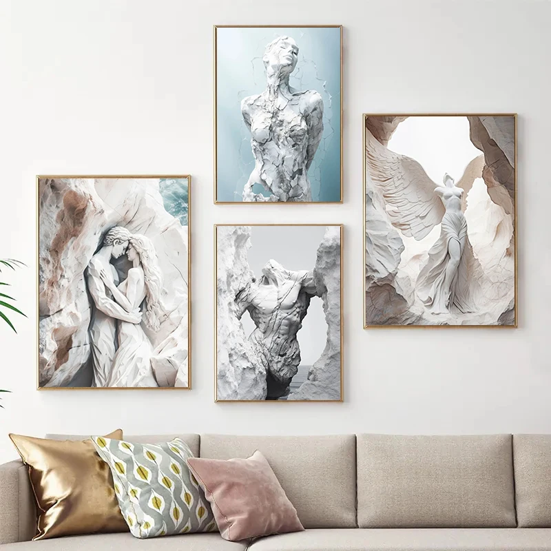 Ethereal Angel Statues And Ancient Greek Heroes Of Peace And Strength Poster Canvas Paintings Wall Art Pictures Home Decor