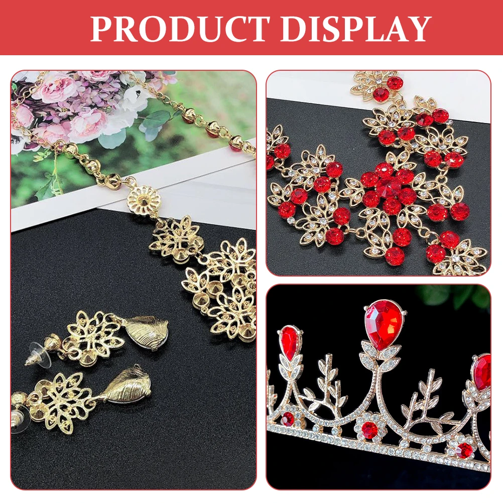 

Necklace Crown Earring Set Women Dangle Earrings Jewelry Rhinestone Wedding Bridal Fashion Red Prom for Miss