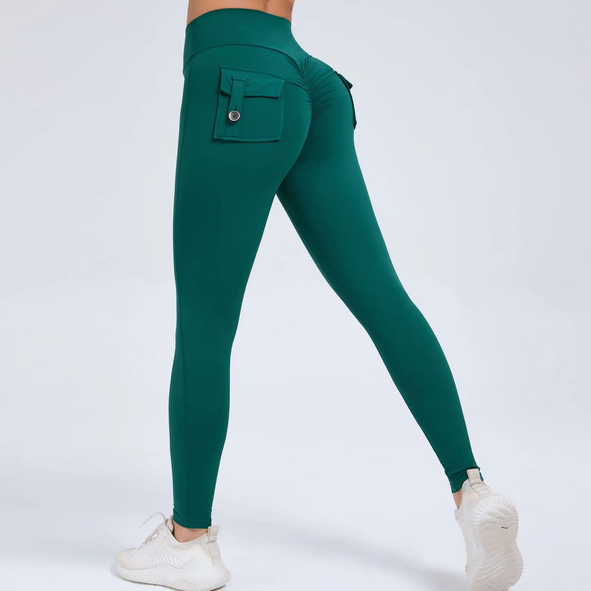 Celana olahraga wanita, Legging Fitness Wanita olahraga saku pinggang tinggi elastis Solid Yoga latihan Gym Jogging cepat kering Push Up