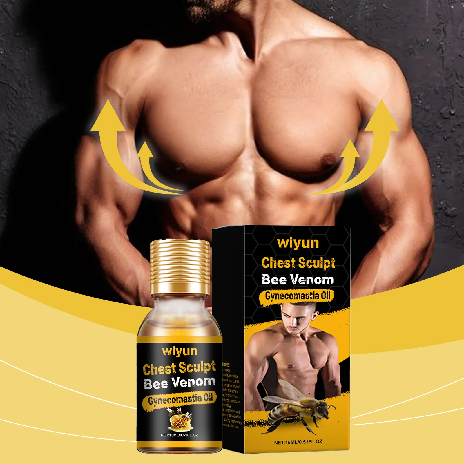Bee Venom Male Chest Shaping Gynecomastia Oil, Massage Moisturizing to Highlight Body Shape, Strengthen Chest Skin Massage Oil