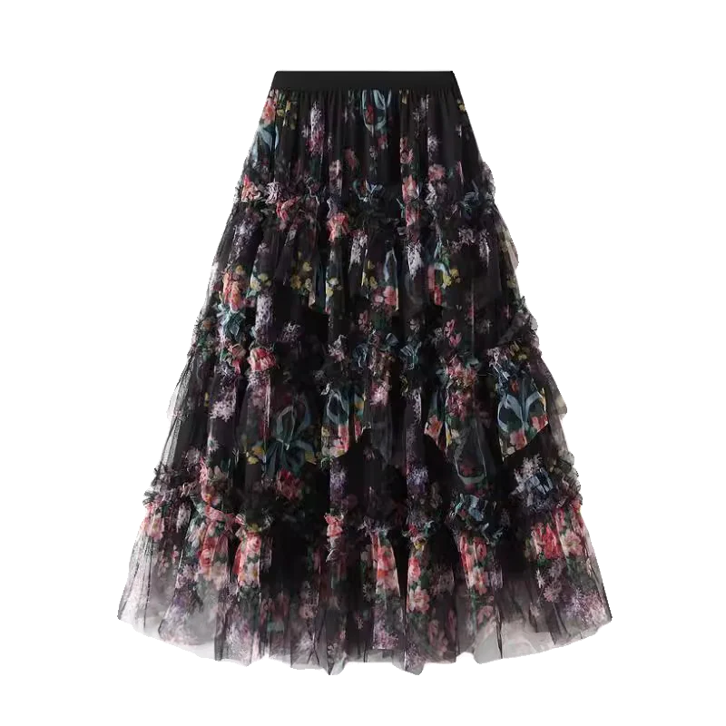 

Ele Long A-Line Skirt with Irregular Print f-length Me Women's Skirts Drifting Aosphere Polyester Fiber