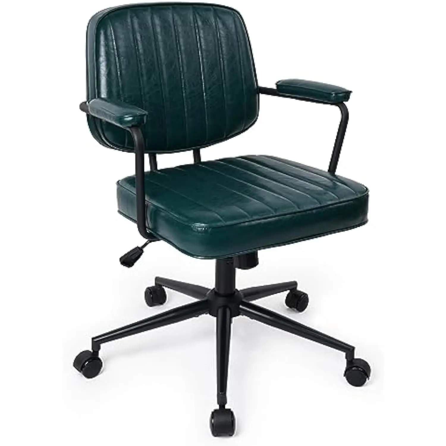 

Mid Century Office Chair Retro Leather Desk Chair with Arms Swivel Vintage Chair Adjustable Seat Height & Backrest for Home Off