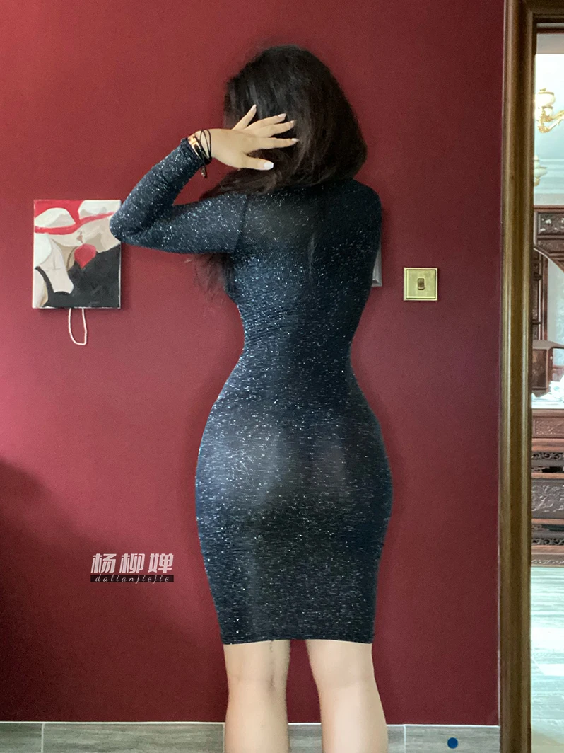 WOMENGAGA 2022ฤดูร้อนเงา Slim Skinny ผู้หญิงใหม่เซ็กซี่รอบคอ Slim Mini ชุดเดรสบางตาข่ายโปร่งใสเกาหลี o4Q8