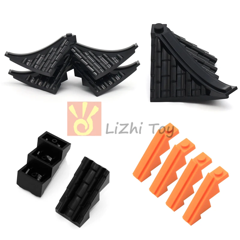 MOC House Roof Top Eaves Building Blocks Bricks Ancient Chinese Style Glazed Tile Garden Courtyard Architecture 70681W Toys