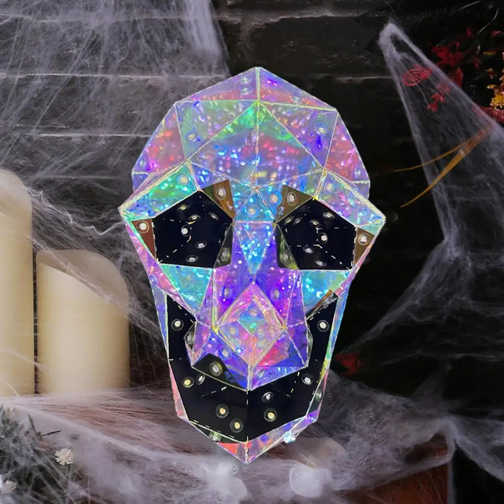 Illustrated Skull Ornament Skull Led Lights for Halloween Decor Prismatic Skull Night Light for Parties Desktop for Home