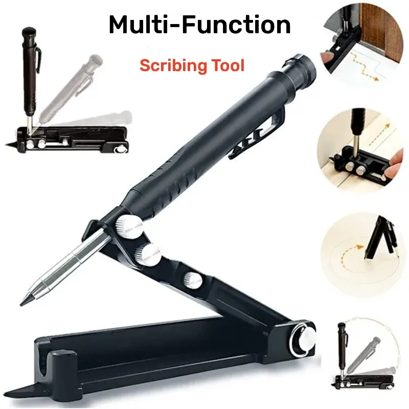 Multi-function Scribing Tool DIY Carpentry Graffiti Line Measuring Hand Tools Aluminum Alloy Scribe Tool with Deep Hole Pencil