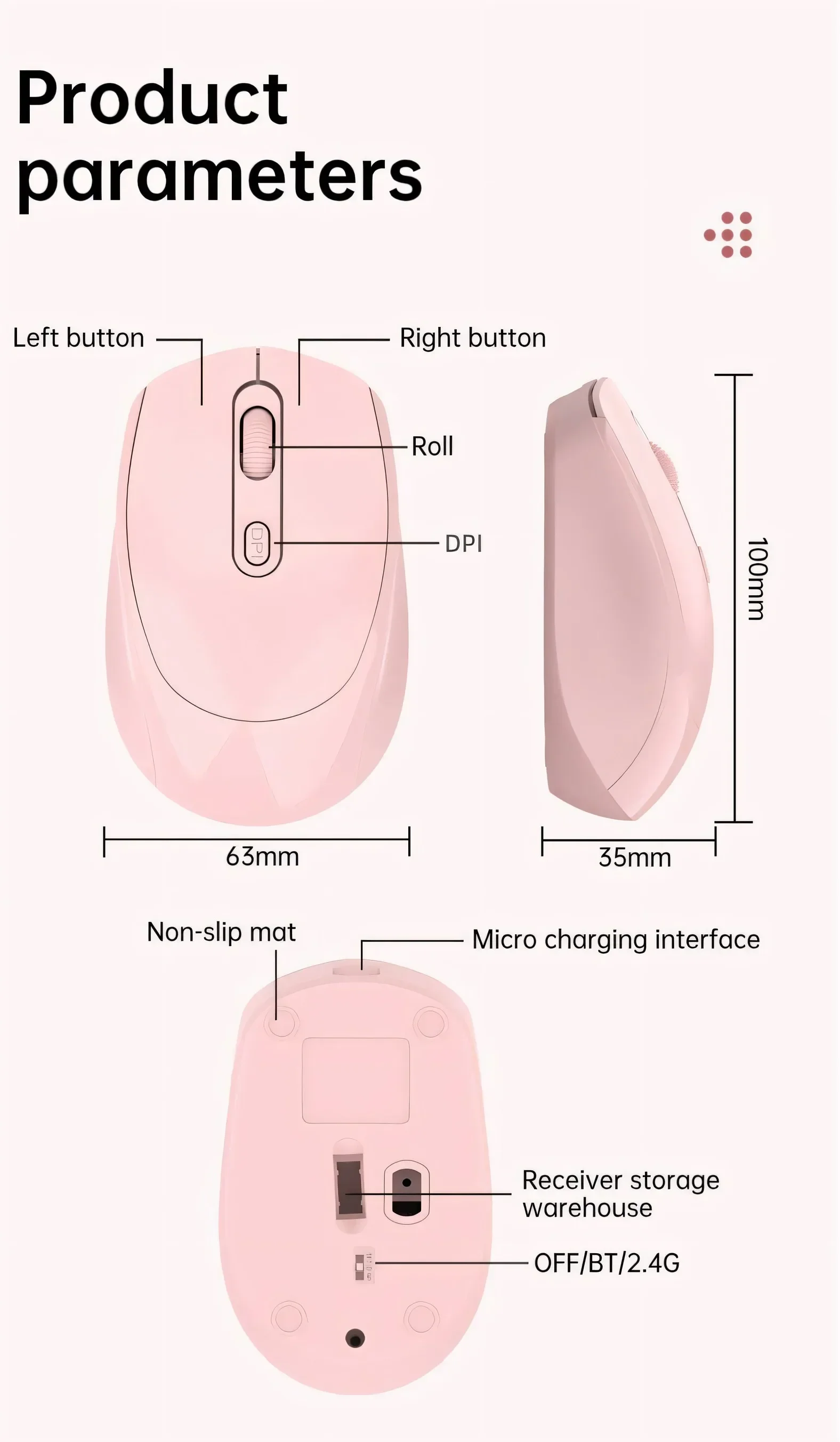 KAWAMOUSE 2.4G Wireless Mouse - Ergonomic USB Mouse With Nano Receiver In Fun Mushroom Design