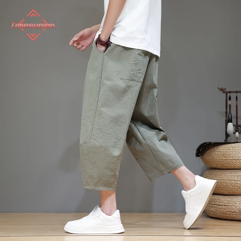 

Korean Style Men's Summer Pants Comfortable and Breathable Cotton Linen Man Pants Trend Calf-length Pants Casual Radish Pants