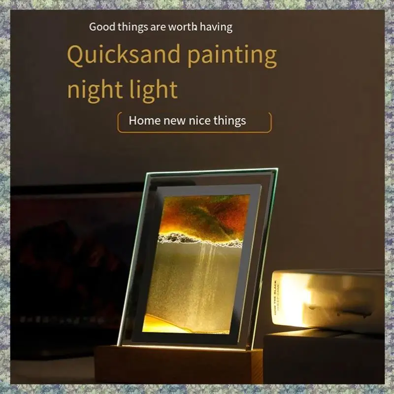 WON Sand Art Moving Night Lamp Craft Quicksand 3D Landscape Flowing Sand Picture Hourglass Gift LED Table Night Light