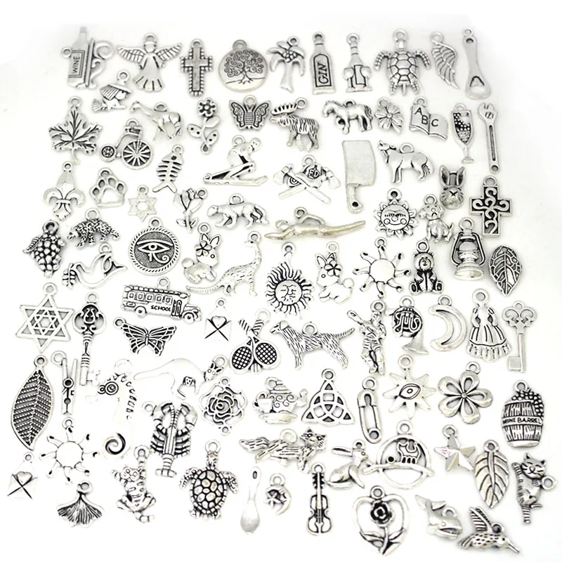 

50Pcs Tibetan Silver Mixed Small Random Pendant Animals Charms Beads for Jewelry Making Bracelet DIY Earrings Necklace Craft