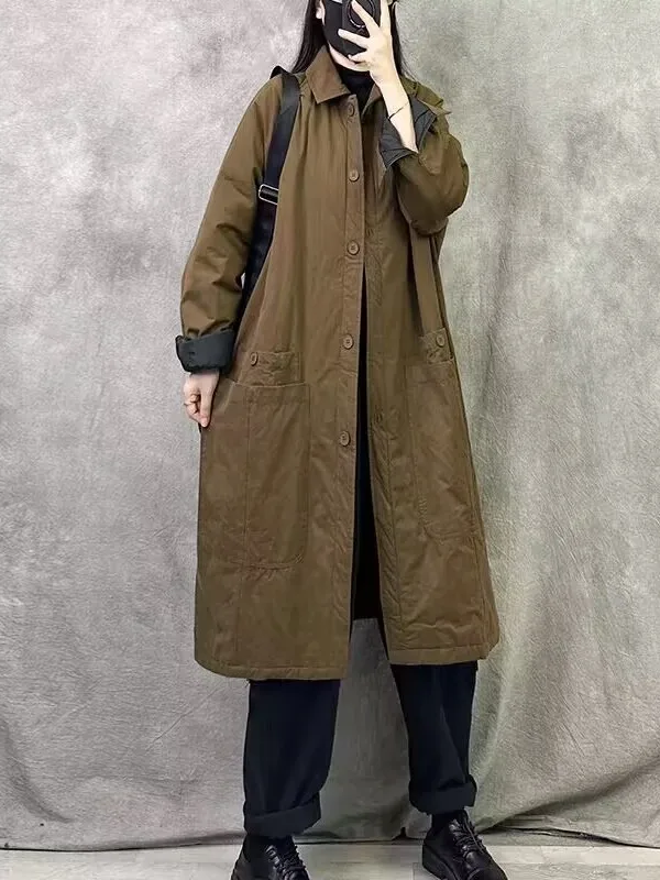 الرجعية Sle المرأة القطن Jaet منتصف طول Thiened المعتاد معطف القطن عادية ربيع الخريف الشتاء Faion ملابس خارجية #3