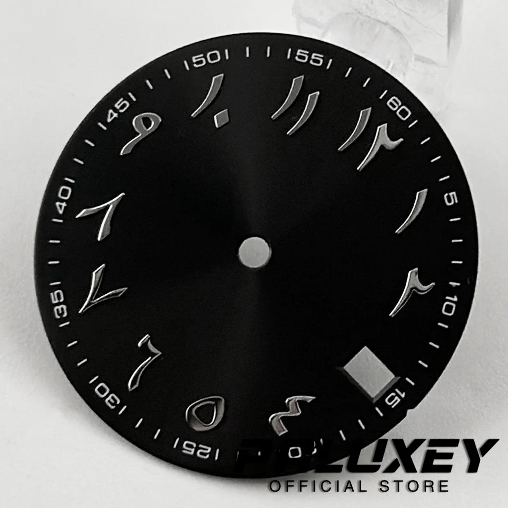 NH35 28.5mm Watch Dial Sun Patterned Surface Arabic Alphabet with Date Watch Faces for NH35 NH36 Movement Replace Accessories