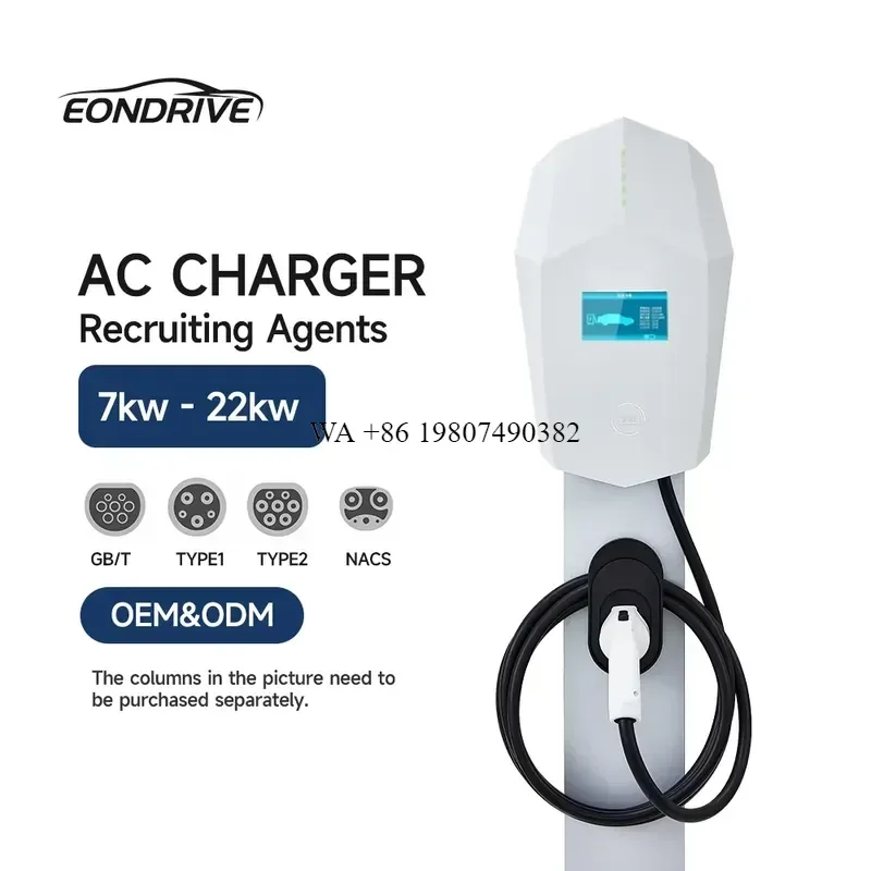 wmwmnu New Wall Mounted IP54 OCPP1.6 EV AC Fast Charging Station 22kW for Type2 Type1 NACS GBT 4.3 inch Display Commercial