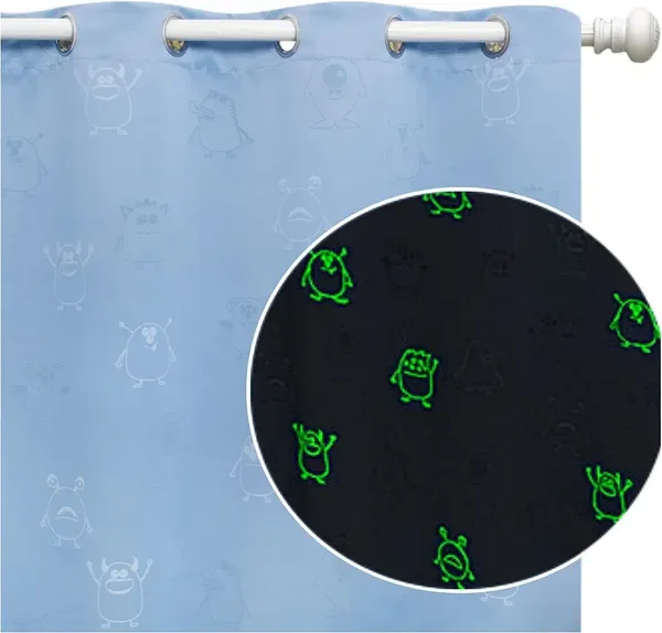 

Mu Bravo Halloween Monster Синие плотные шторы Светящиеся светящиеся в темноте тематические люверсы Термоизолированные шторы для спальни