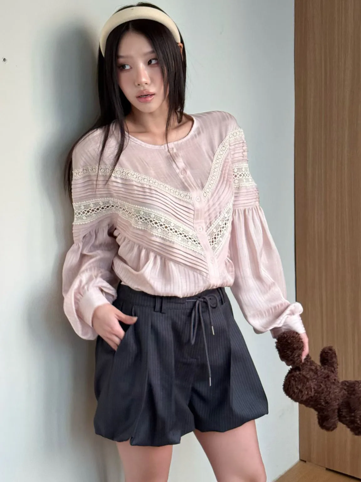 

Sweet Sle Long Sve кружево свободный крой для похудения Dongda Gate выдолбленный крючок цветок вышивка кукла irt для девочек