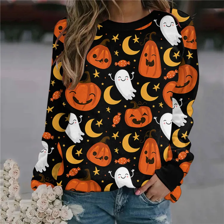 Moda retrò stampa 3d Halloween testa di zucca ragazze donne felpe tute oversize Pullover ragazze maniche lunghe abbigliamento