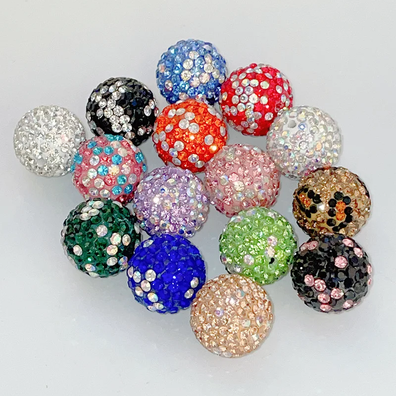 30pcs16mm Crystal Rhinestones Paved Round Clay Gumball Bubblegum Jewelry Beads Fit Girls Earring Ornament Accessories Material