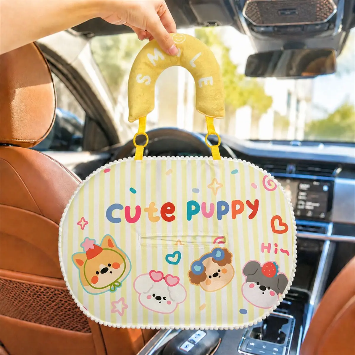 Car Tissue Holder Hanging Cartoon - No More Rolling Tissues! Cute Pouch with Buckle Hook, Easy Access for Road Trips