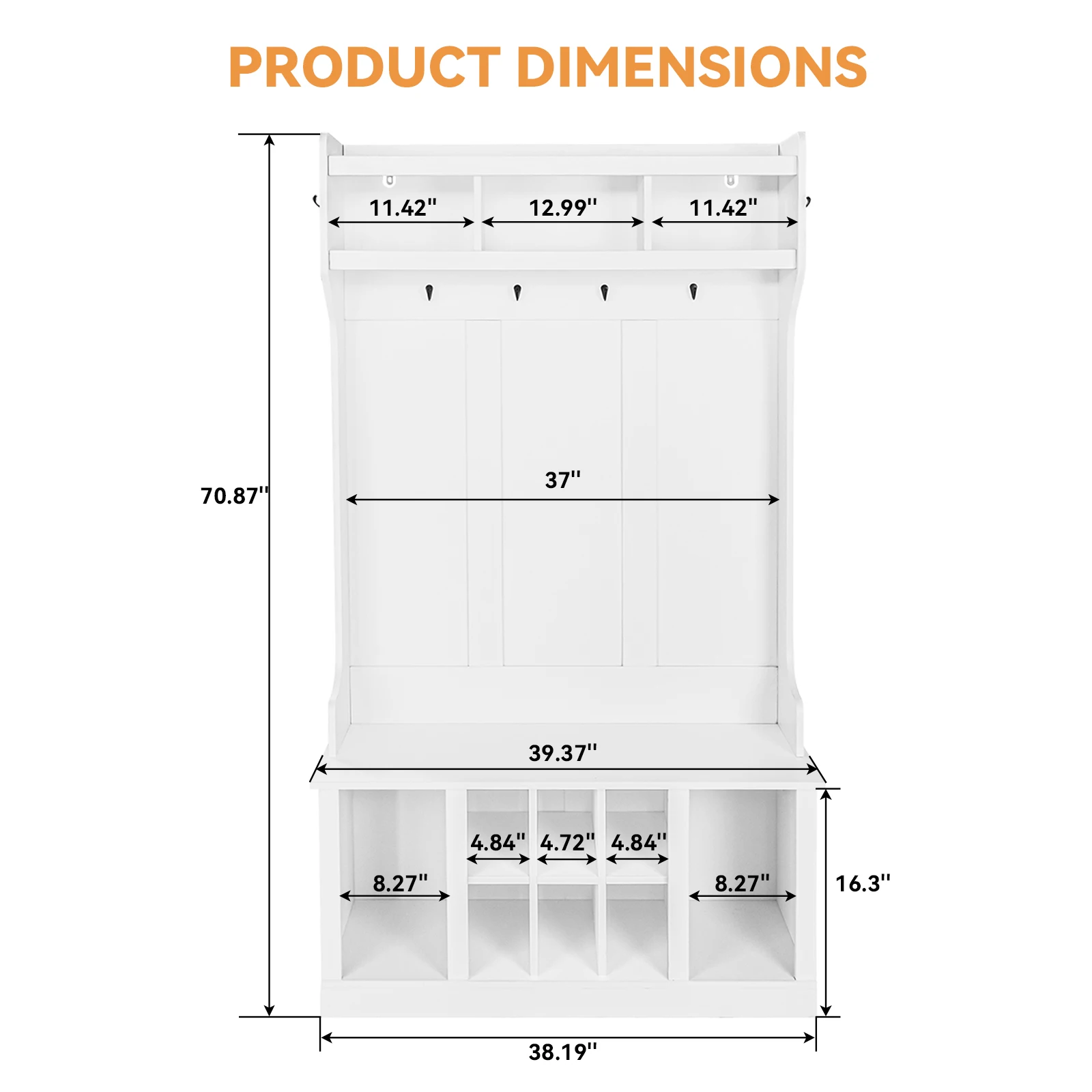 Entryway Furniture with Storage Cabinet and Top Shelf, Coat Rack with 8 Shoe Storage Cube and 6 Hanging Hooks Coat Rack