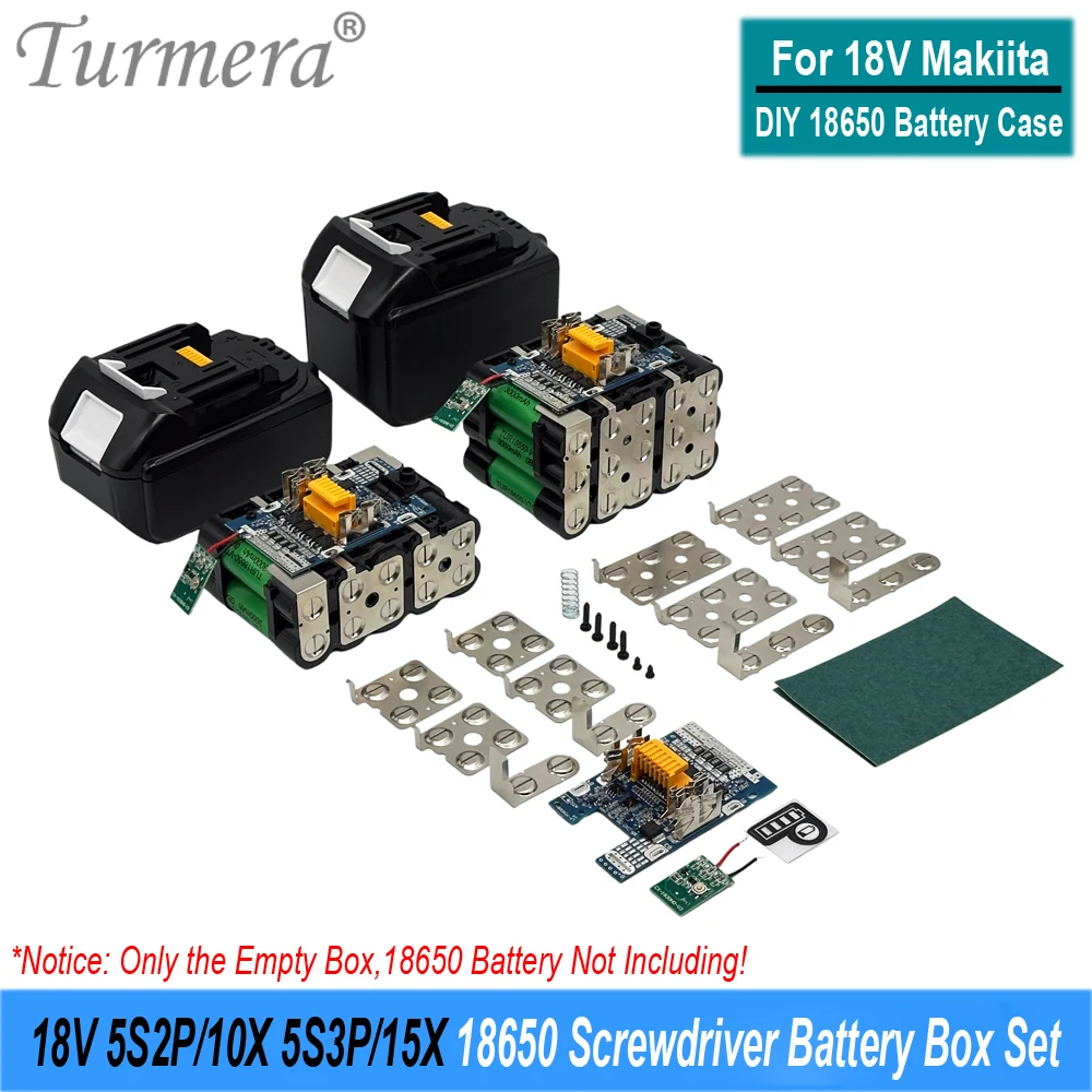 Turmera 18V 21V BL1830 Screwdriver Battery Case 10X 15X 18650 Li-ion Battery Case 30A BMS with Torx for assemble 18V battery Use