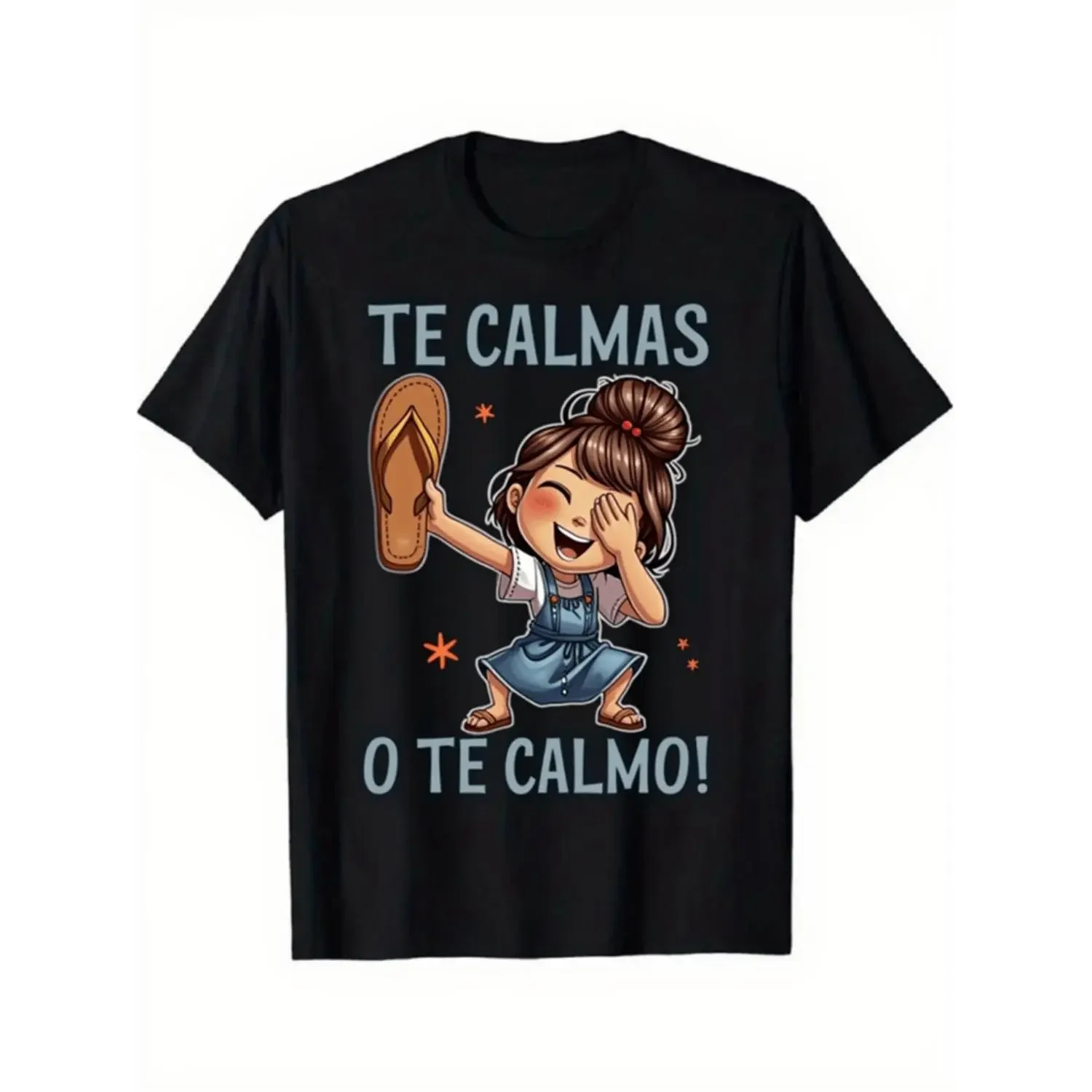 'S Funny Spanish T-Shirt - TE CALMAS O TE CALMO! Spanish Saying with Cute Girl & Spanish Text, Lightweight Breathable 100% Shirt for Spanish Learners, Humor Lovers - /Christmas Gift Idea - Black Casual Spanish Language Apparel