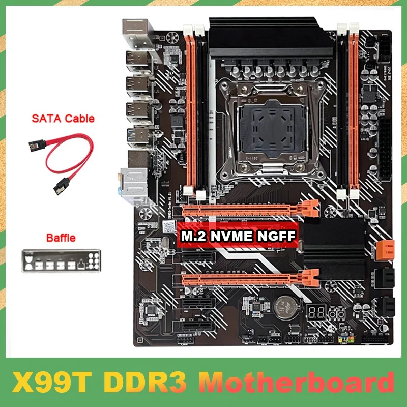 

1 Set X99T Desktop Motherboard +SATA Cable+Baffle LGA2011 V3 M.2 NVME NGFF Support E5 2666 E5 2673 E5 2678 V3 CPU