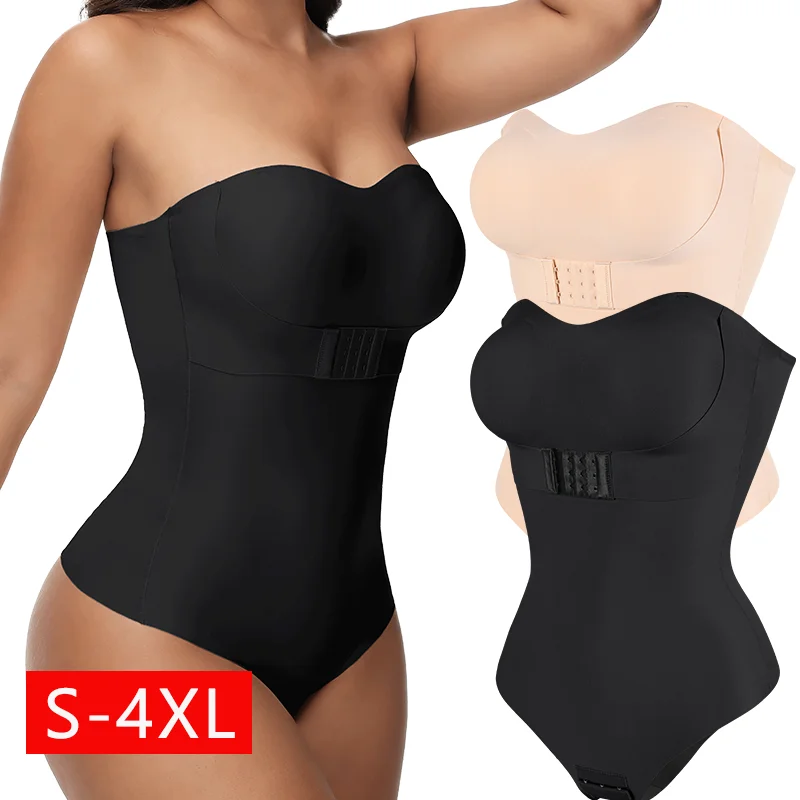 

Women Sexy Removable Strap Body Shaper S-4XL Padded Bra Front Closure Hipster Bodysuit Tummy Control Shapewear Thong